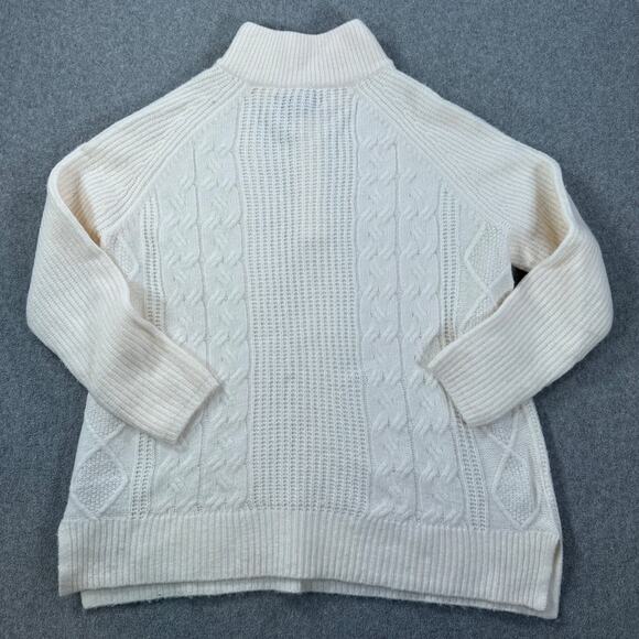 Ann Taylor LOFT Cable Knit Quarter Zip Sweater Women's Medium Winter White Cozy - Picture 8 of 8